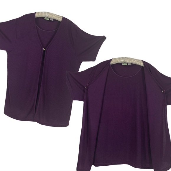 Penmas Tops - Penmans Purple Knitting Double front Plus short Sleeves Size 24